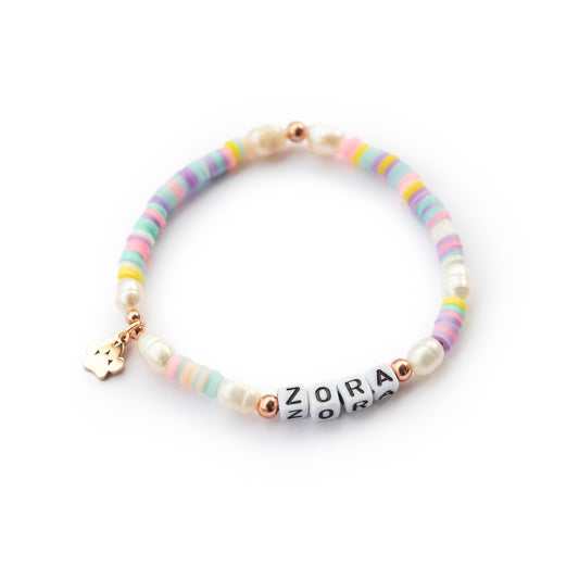 Perlenarmband "zora" mit Wunschname + Pfote