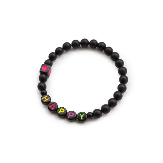 Steinperlenarmband "blackneon" mit Wunschtext