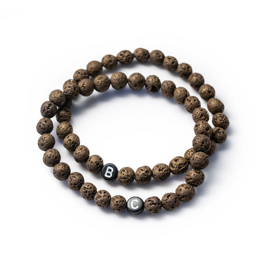 2er Set Partnerarmband "du&ich" aus Lavaperlen