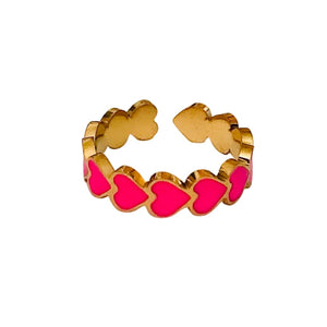Herz-Ring "neon-pink" (aus Edelstahl, in Gold oder Silber)