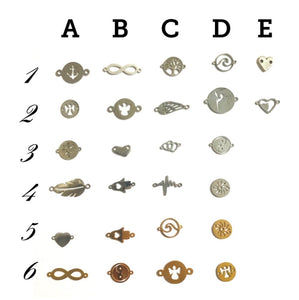Filigranes Armband "sign" mit Wunschmotiv aus Edelstahl (10 Farben + 26 Motive in gold oder silber zur Auswahl)